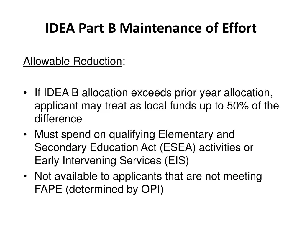 idea part b maintenance of effort