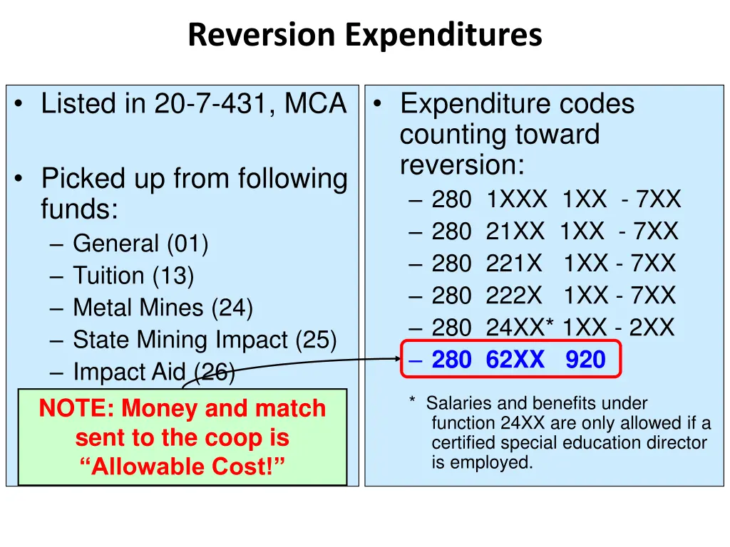 reversion expenditures 1