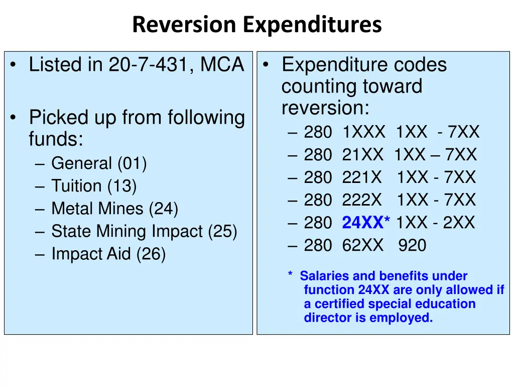 reversion expenditures
