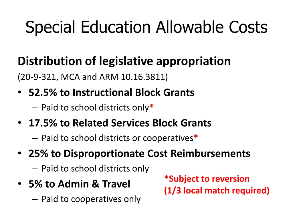 special education allowable costs 1