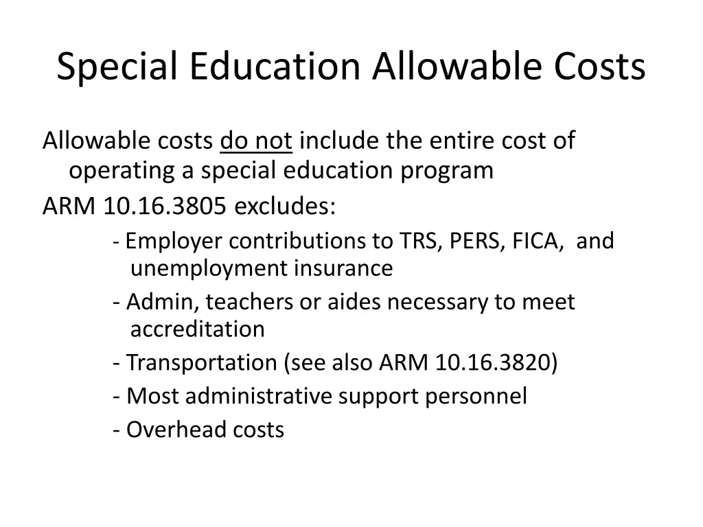 special education allowable costs 4