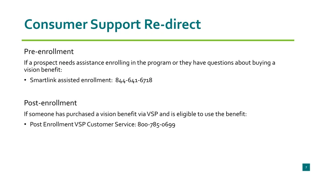 consumer support re direct