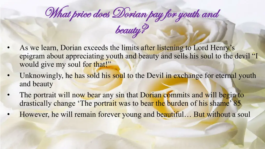 what price does dorian pay for youth and what