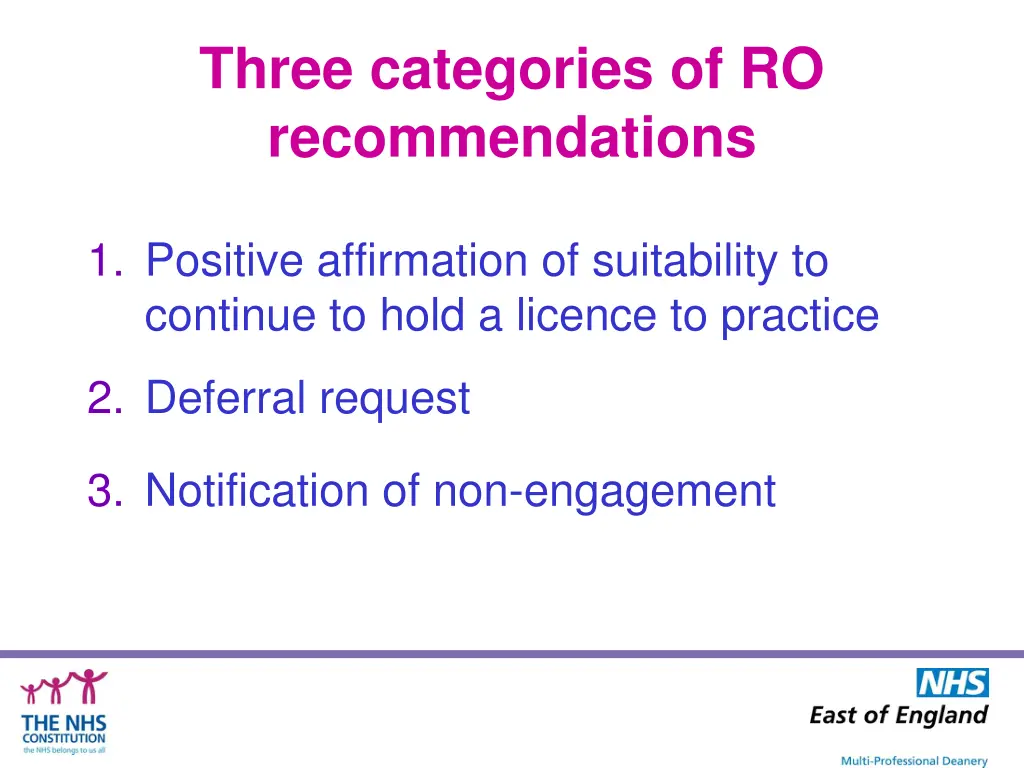 three categories of ro recommendations
