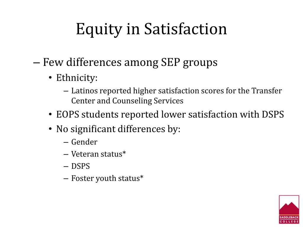 equity in satisfaction