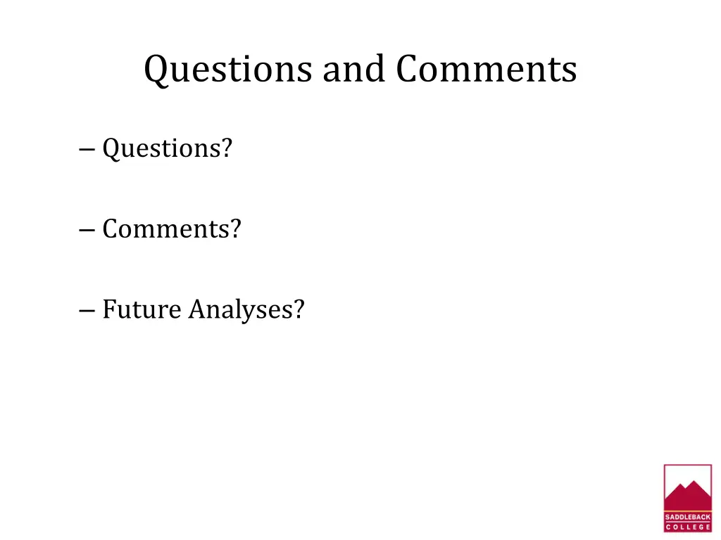 questions and comments
