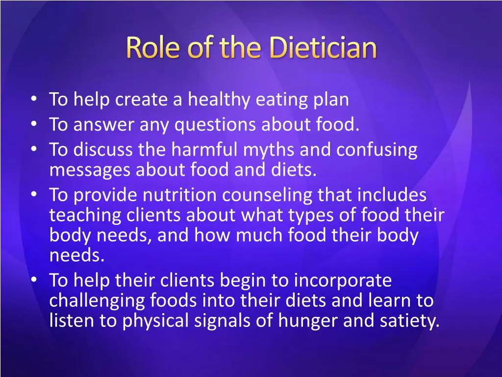role of the dietician