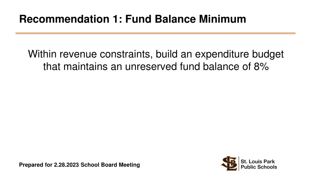 recommendation 1 fund balance minimum