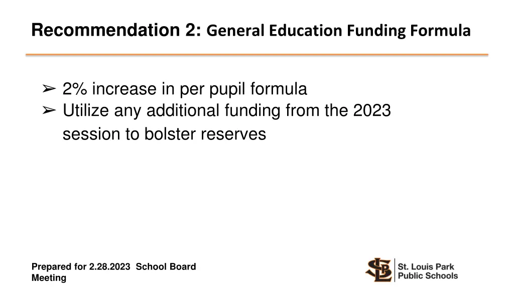 recommendation 2 general education funding formula