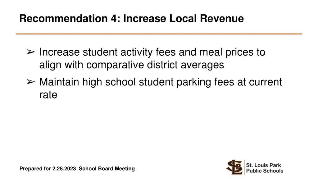 recommendation 4 increase local revenue