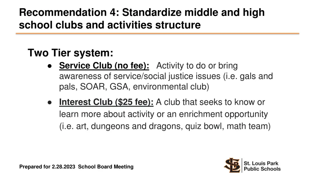 recommendation 4 standardize middle and high