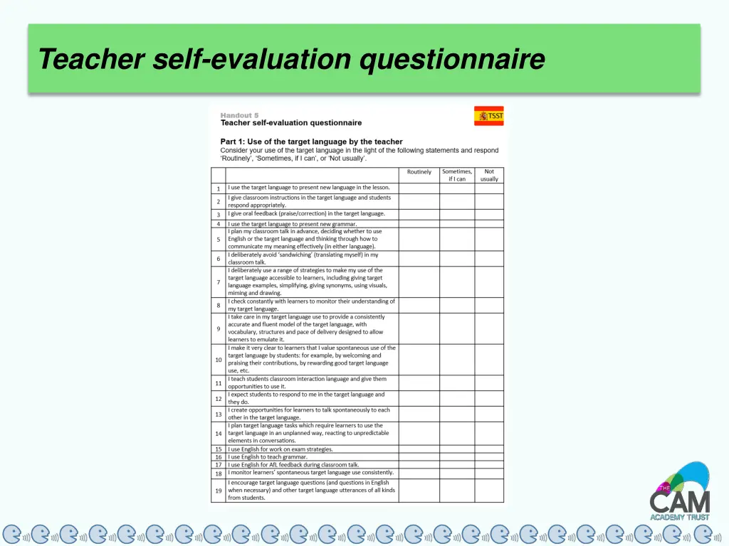 teacher self evaluation questionnaire