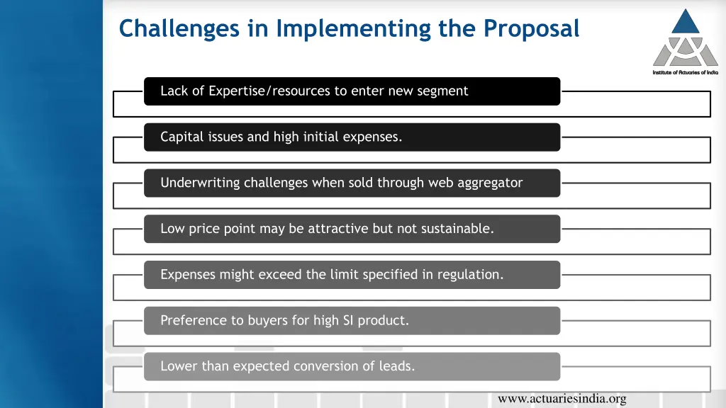 challenges in implementing the proposal