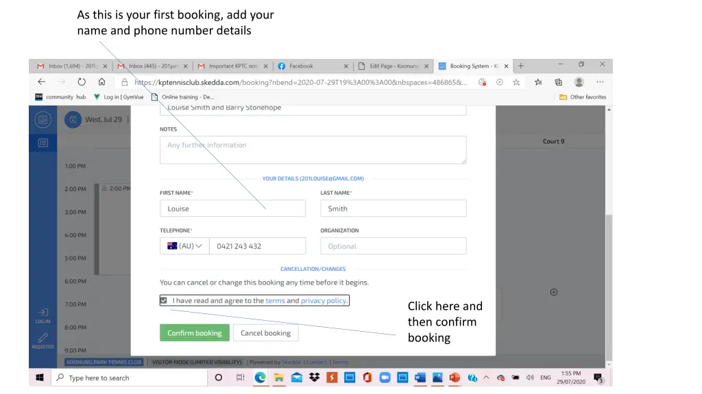 as this is your first booking add your name