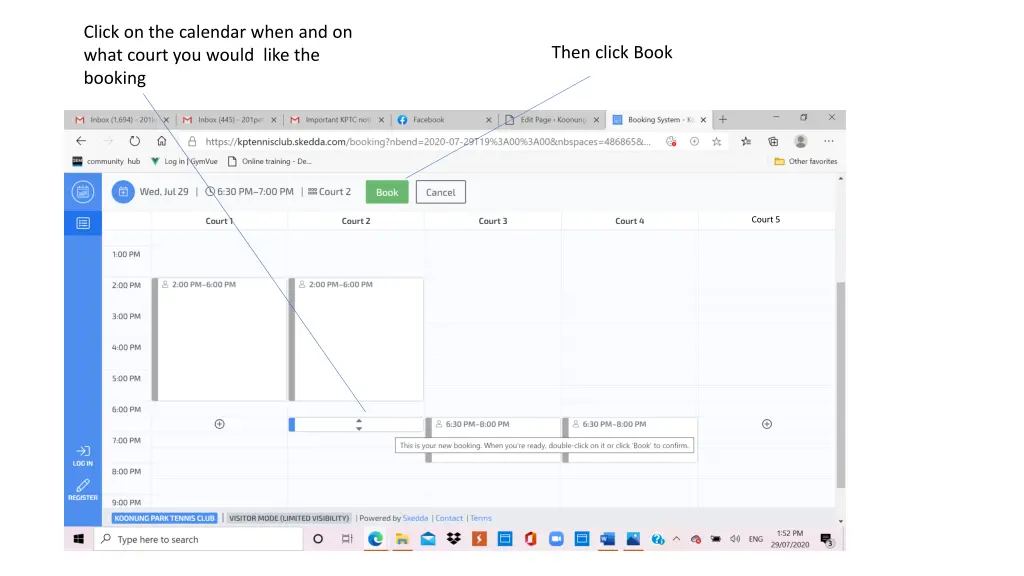 click on the calendar when and on what court