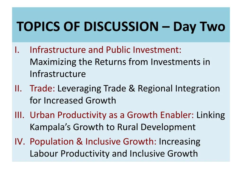 topics of discussion day two