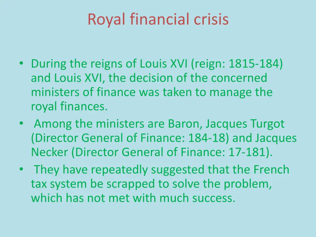 royal financial crisis 1