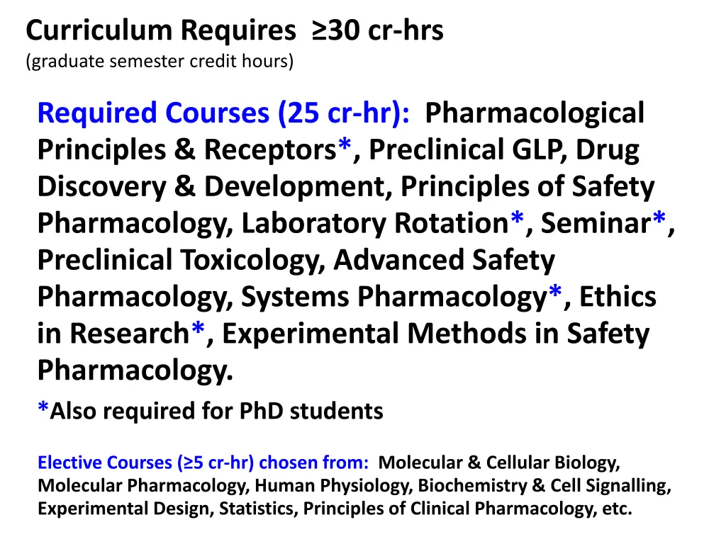 curriculum requires 30 cr hrs graduate semester