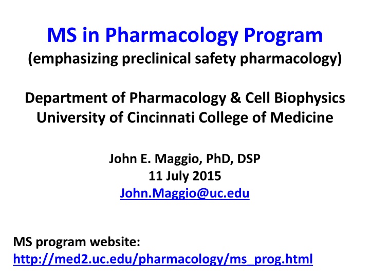 ms in pharmacology program emphasizing