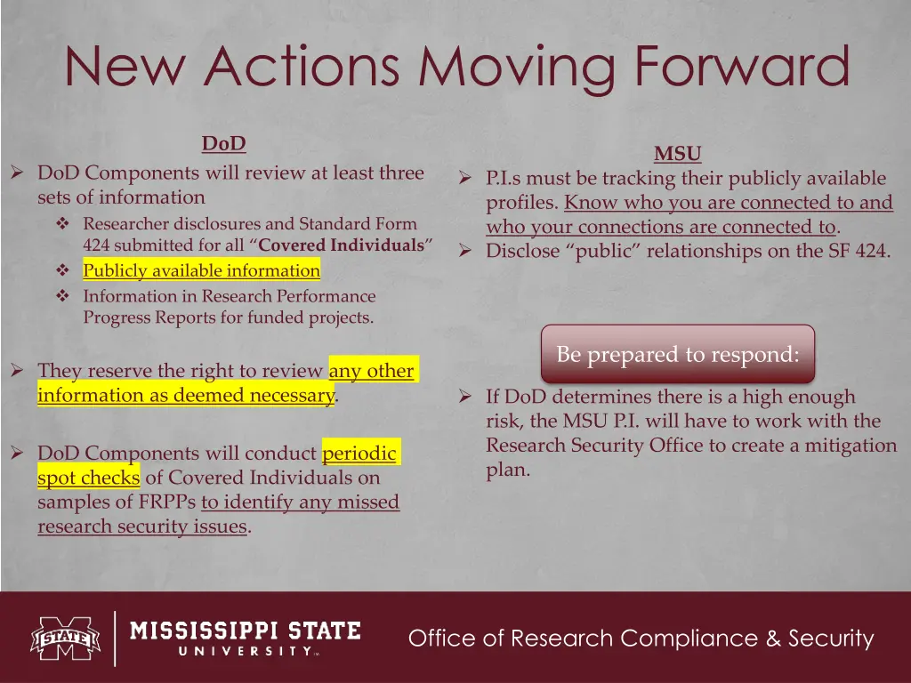 new actions moving forward