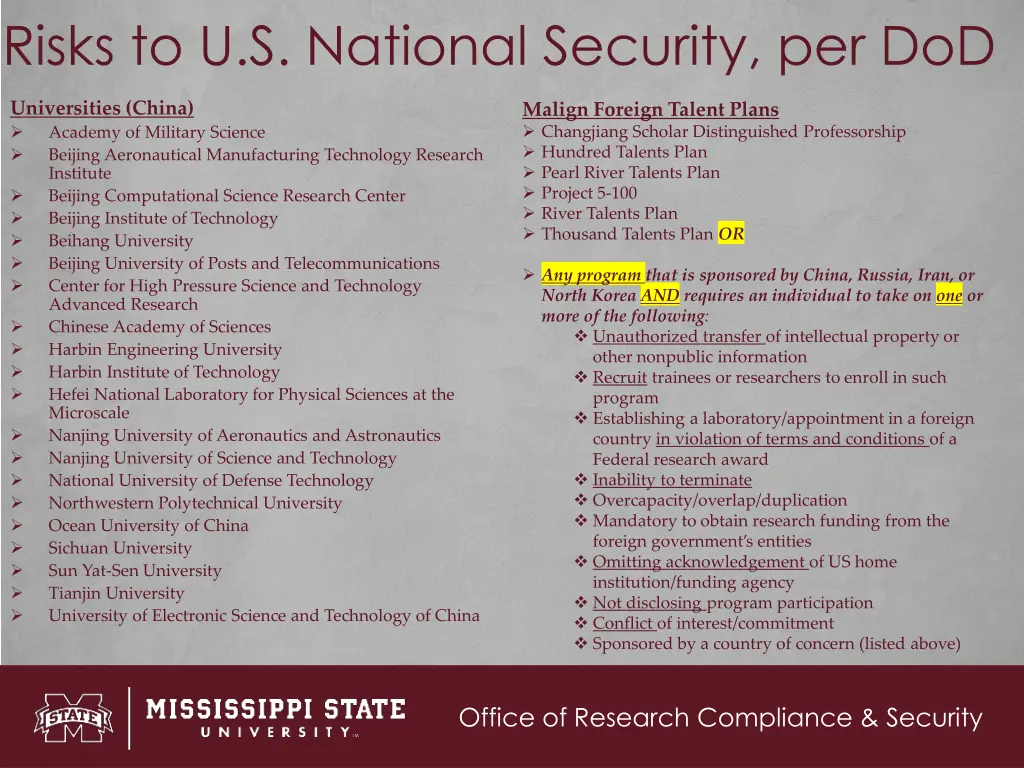 risks to u s national security per dod