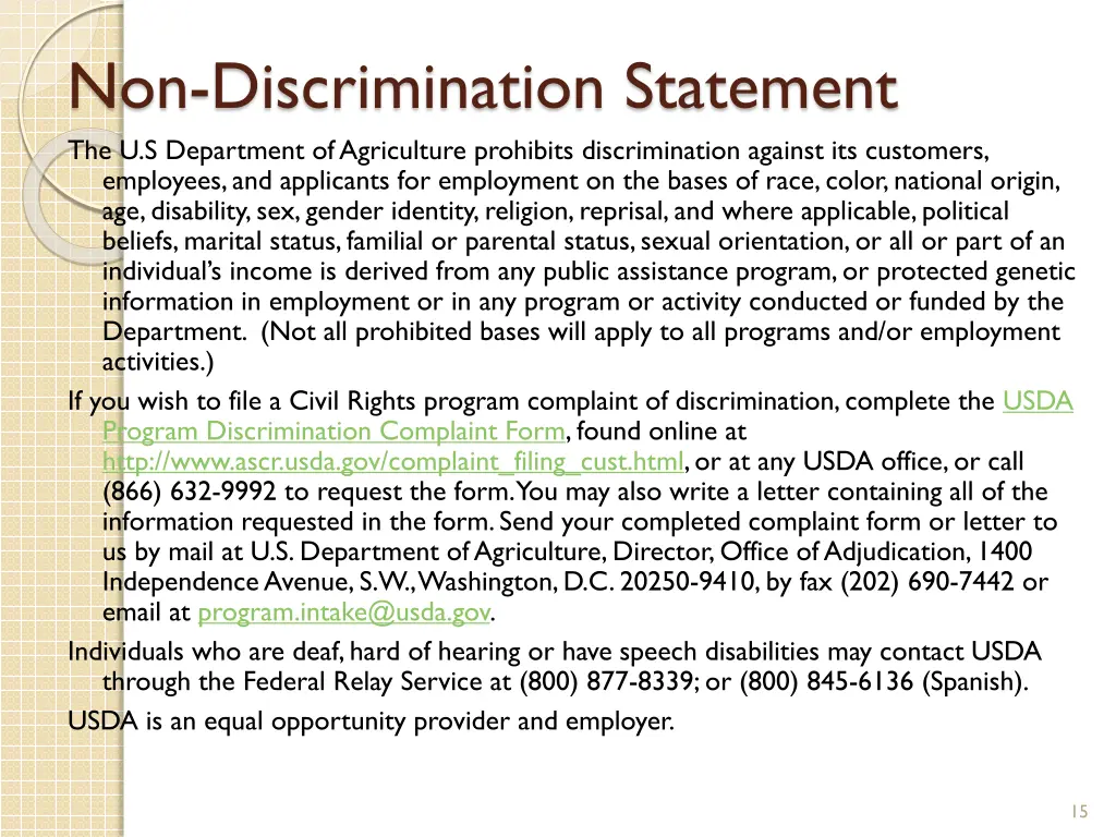 non discrimination statement the u s department