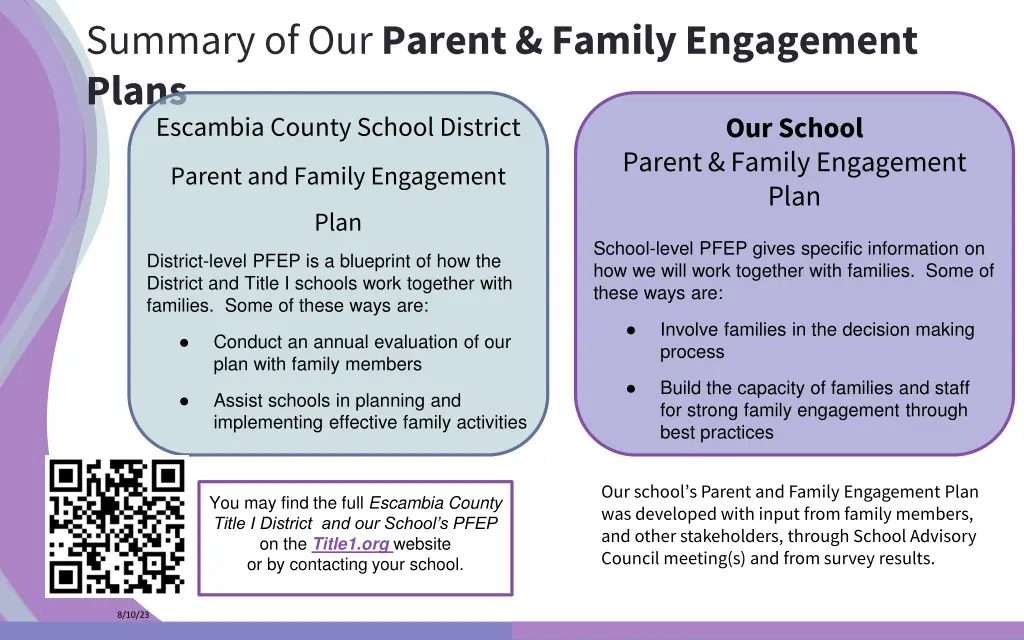 summary of our parent family engagement plans