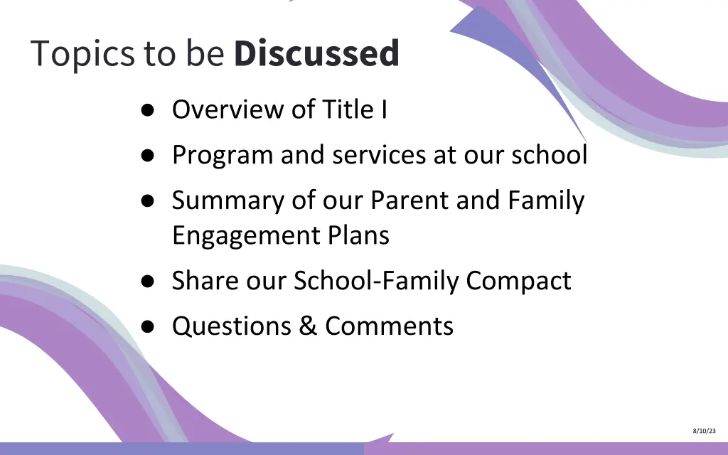 topics to be discussed