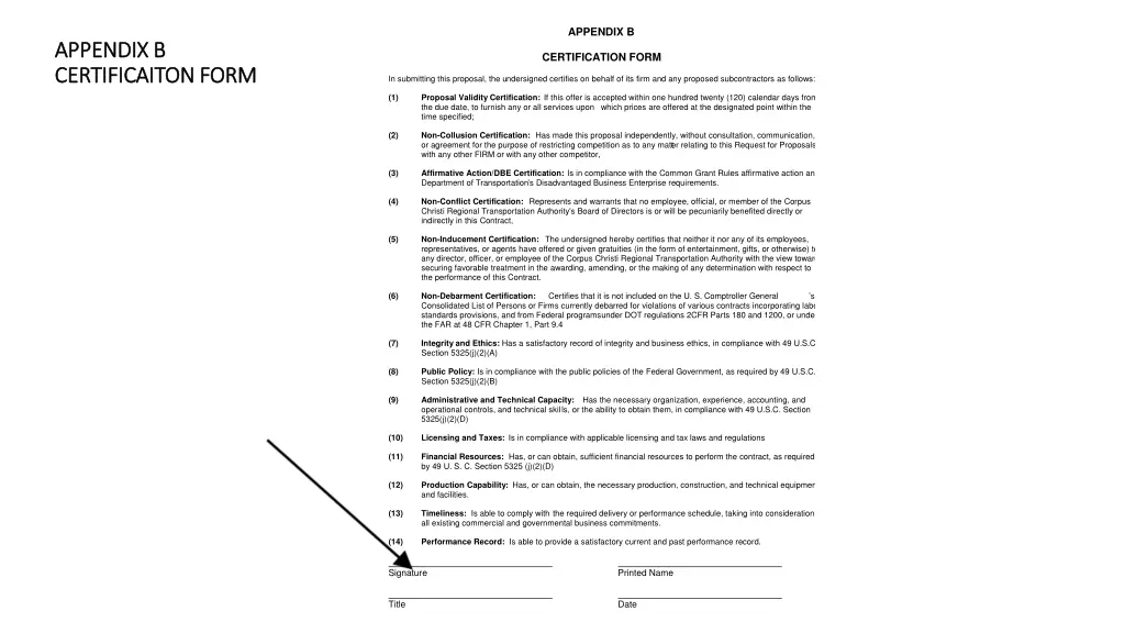 appendix b certification form