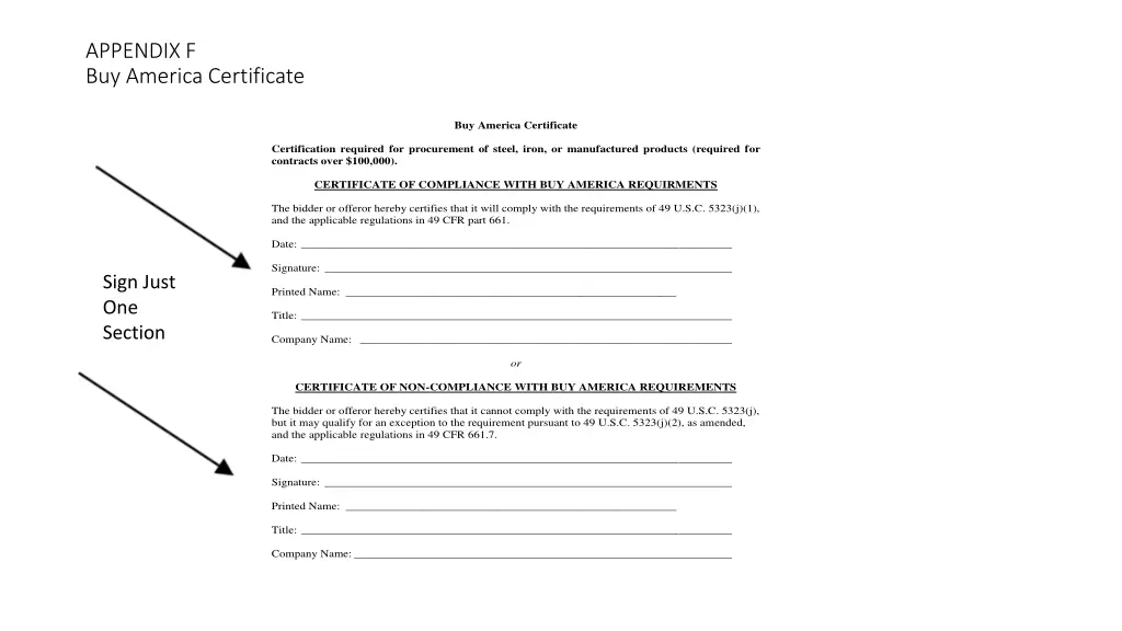 appendix f buy america certificate