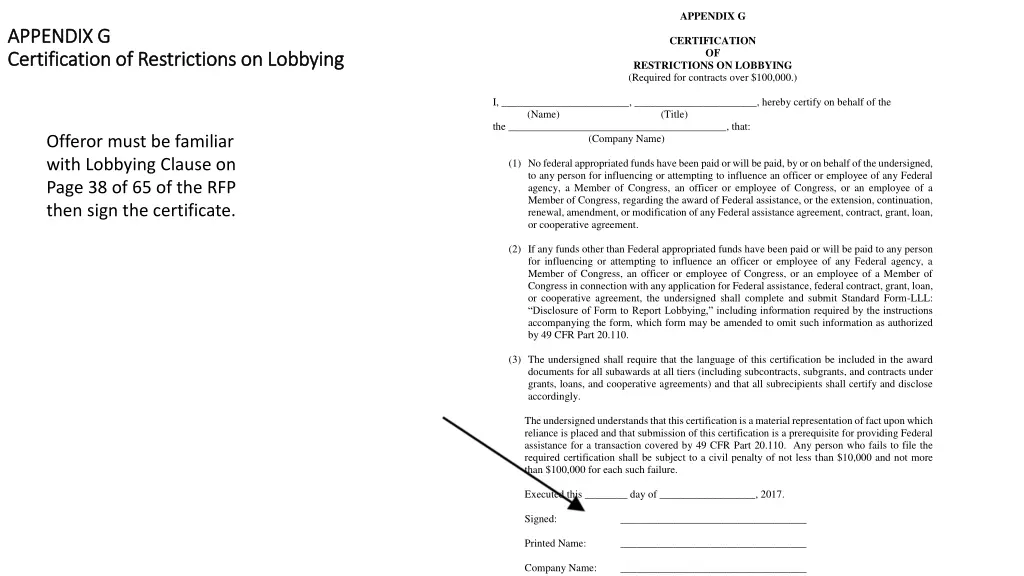 appendix g certification of restrictions