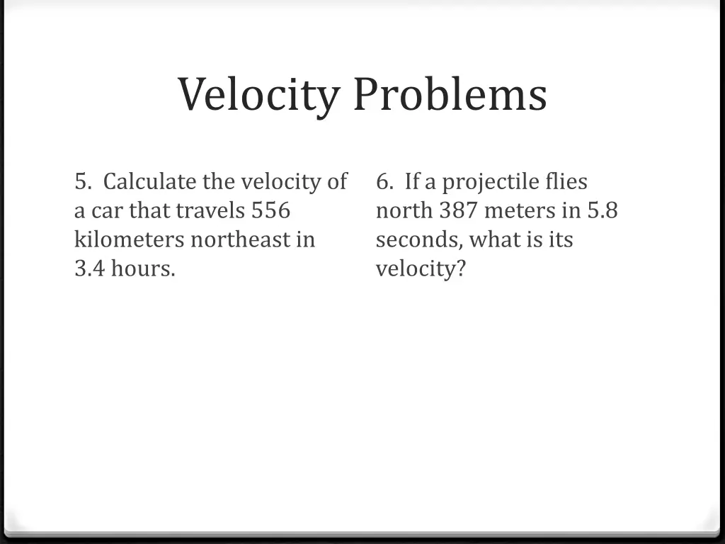 velocity problems