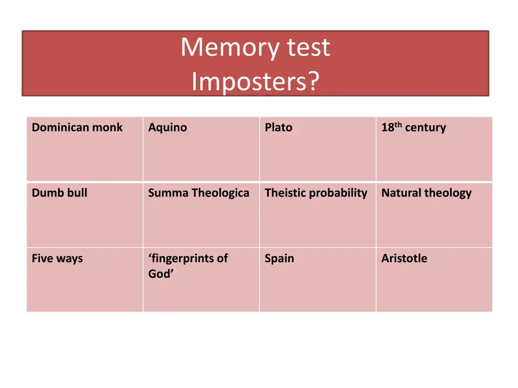 memory test imposters