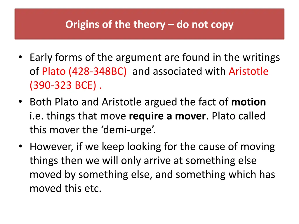 origins of the theory do not copy