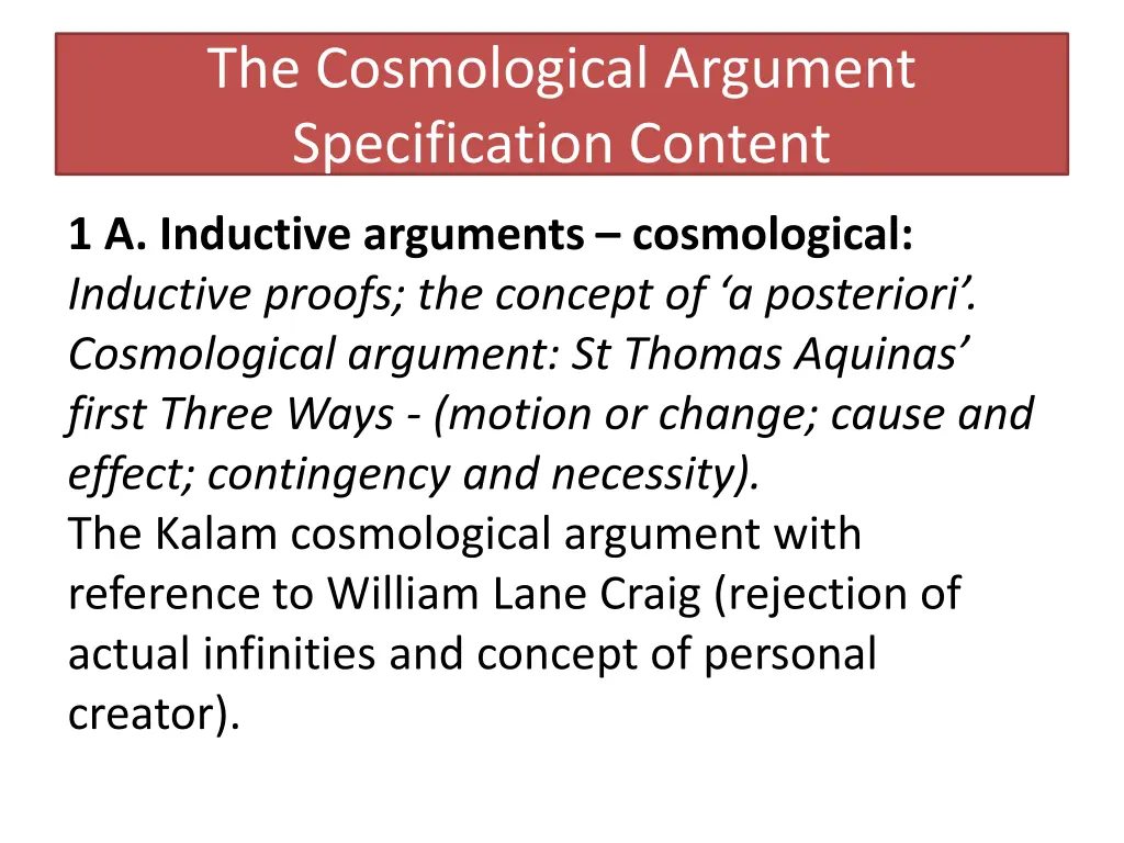 the cosmological argument specification content