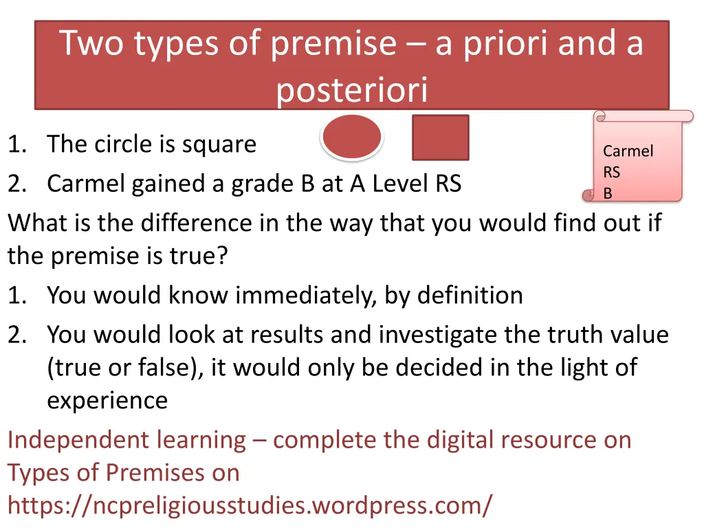 two types of premise a priori and a posteriori