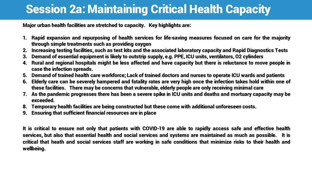 session 2a maintaining critical health capacity