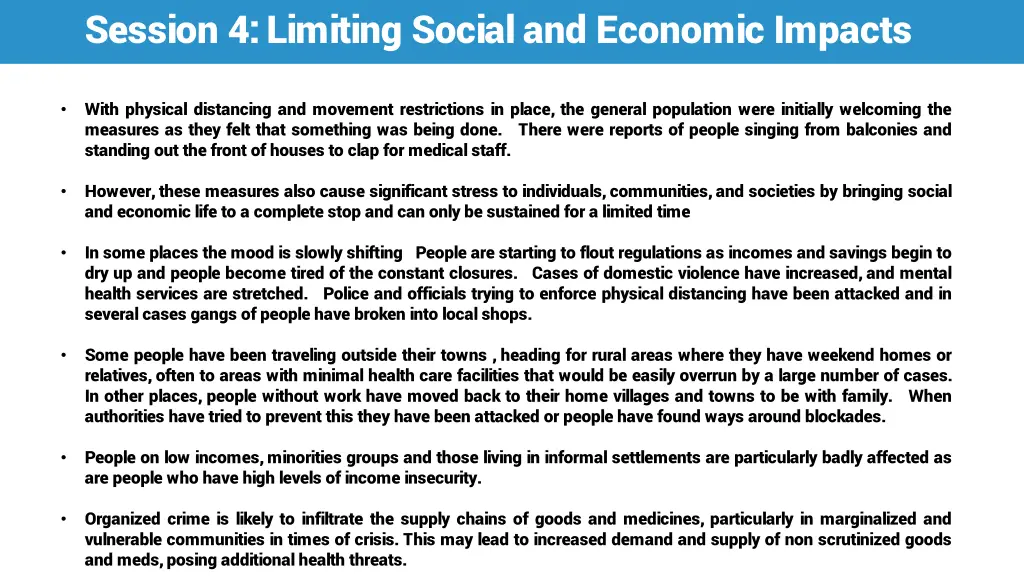 session 4 limiting social and economic impacts