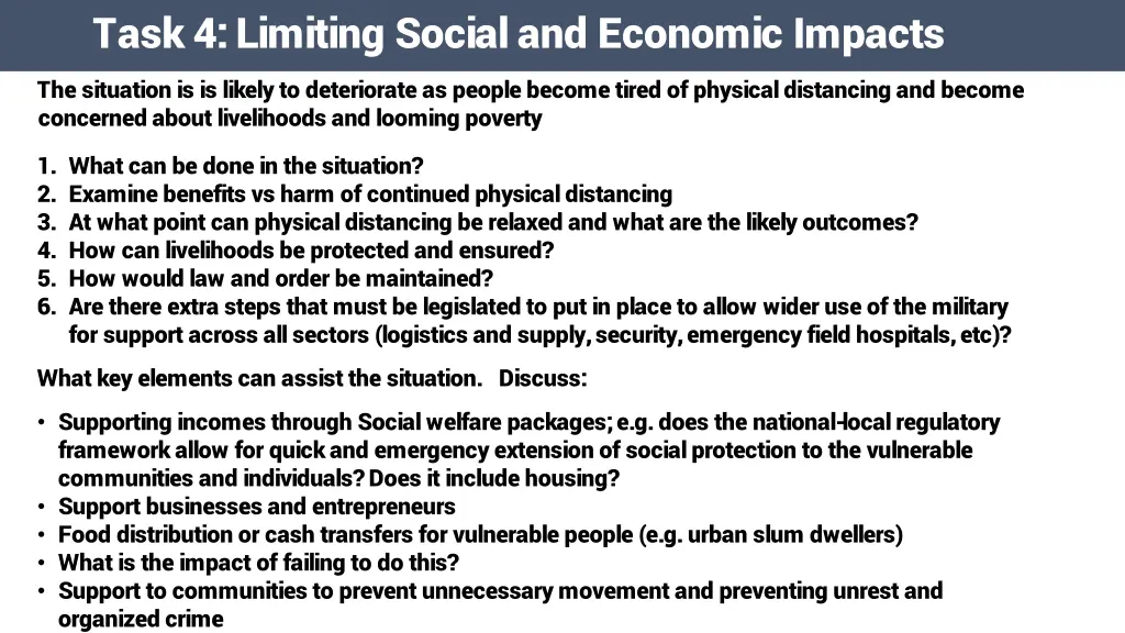 task 4 limiting social and economic impacts