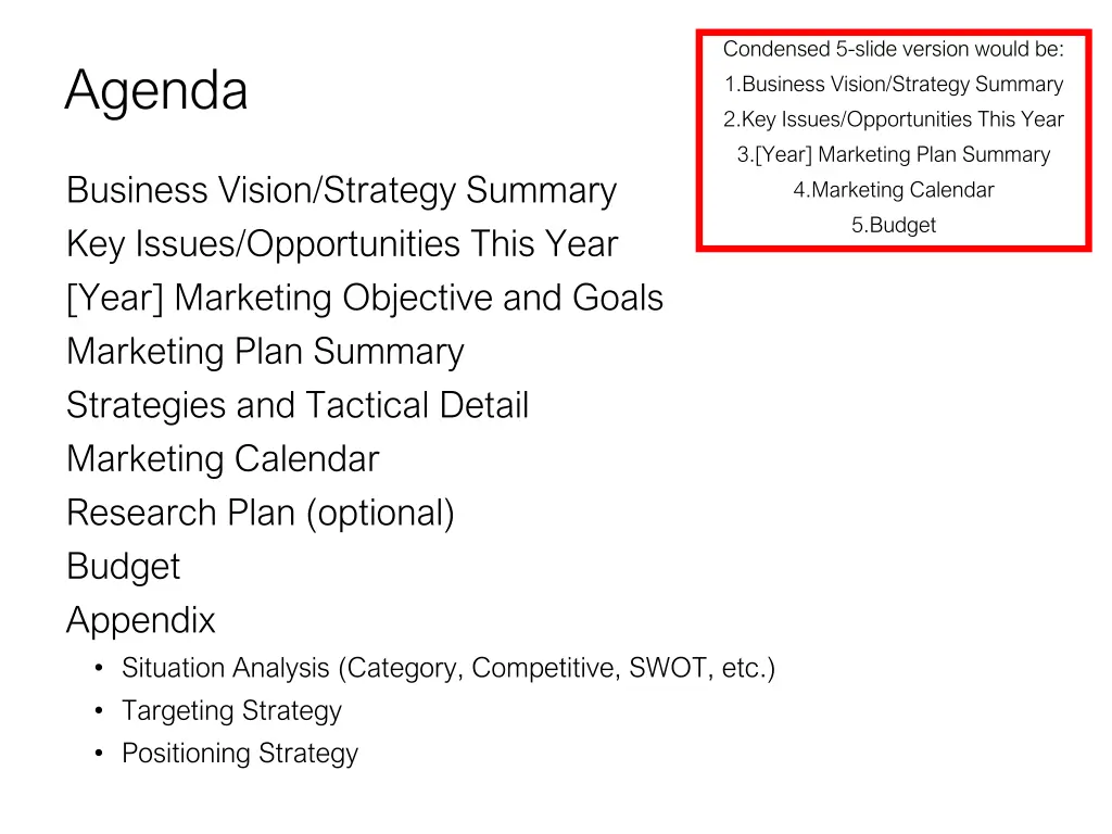 condensed 5 slide version would be 1 business