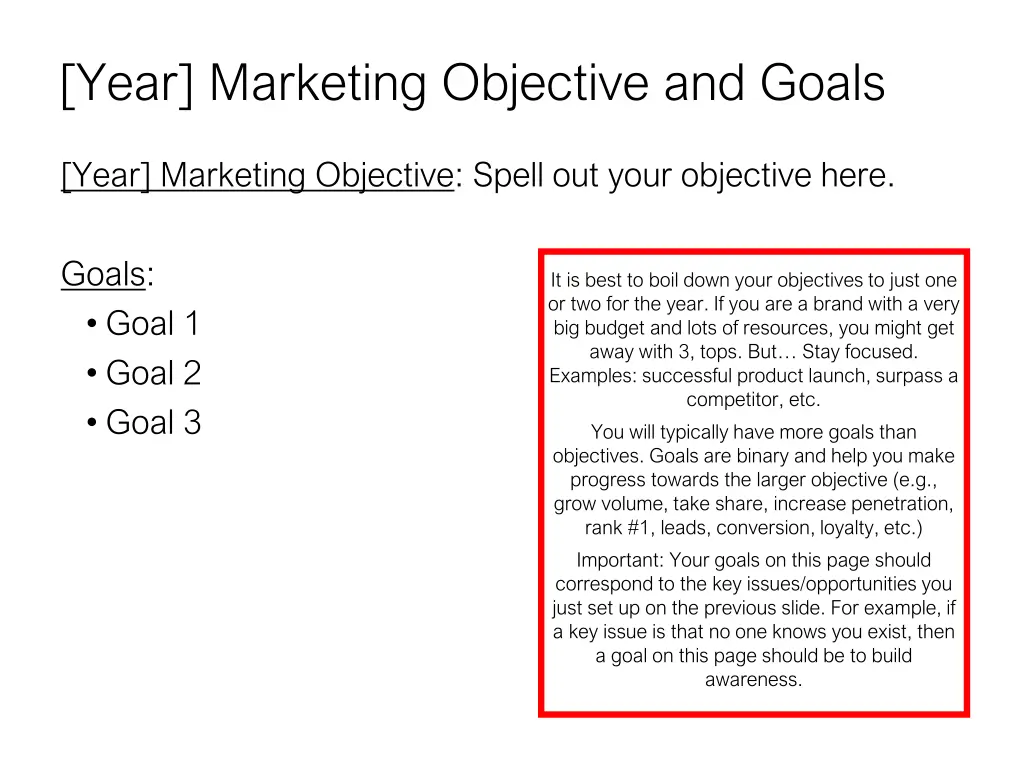 year marketing objective and goals