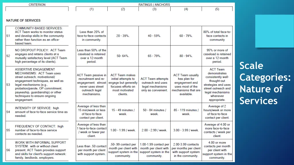 scale categories nature of services