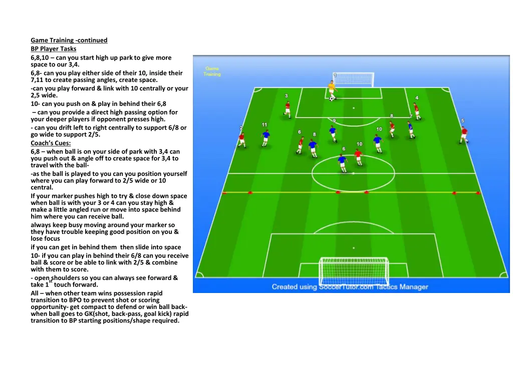 game training continued bp player tasks