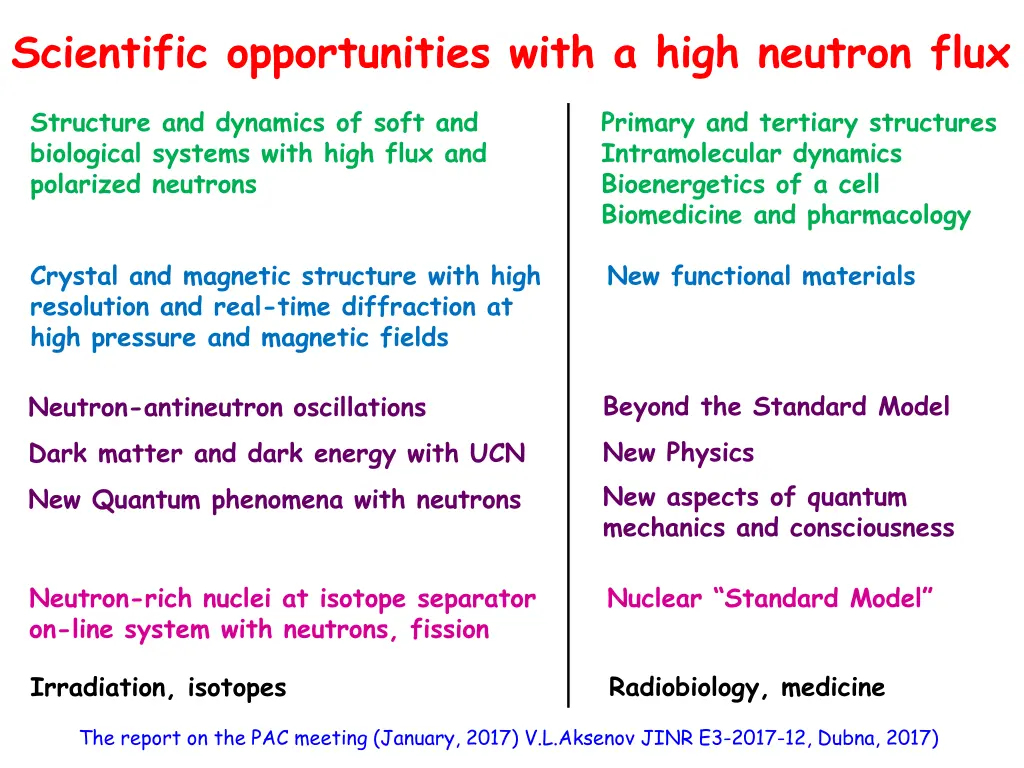 scientific opportunities with a high neutron flux