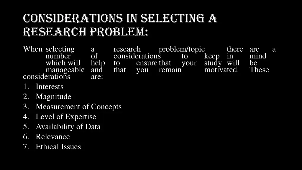 considerations in selecting a research problem