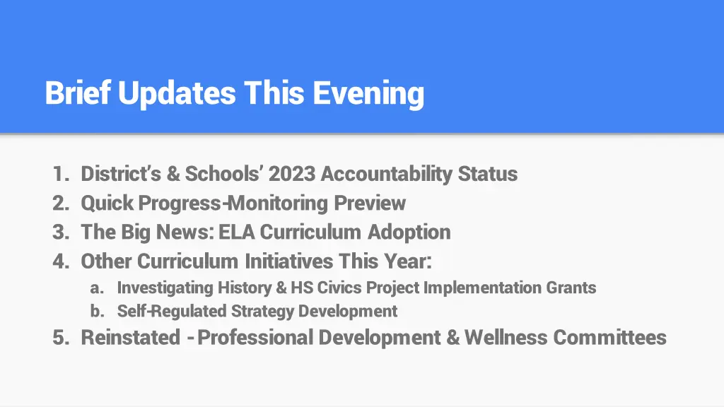 brief updates this evening