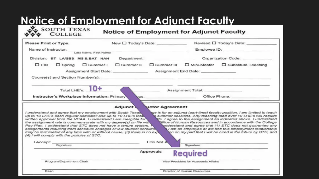 notice of employment for adjunct faculty