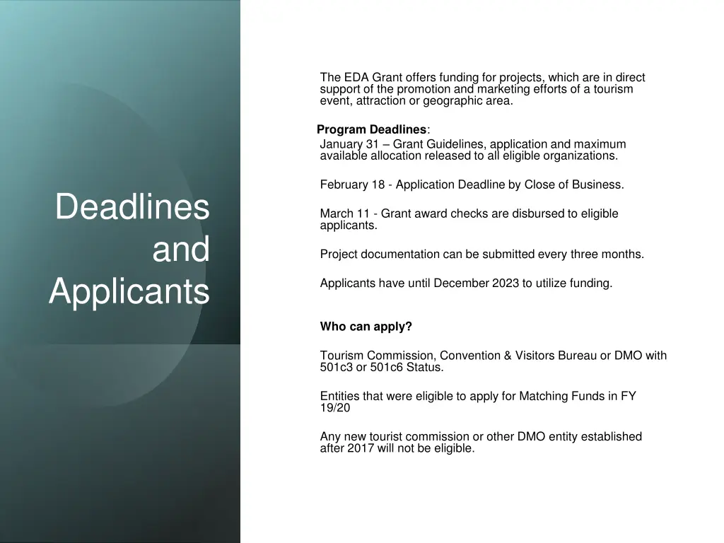 the eda grant offers funding for projects which