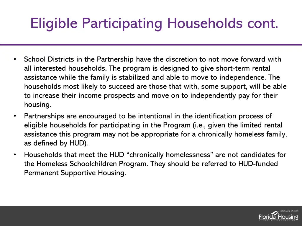 eligible participating households cont