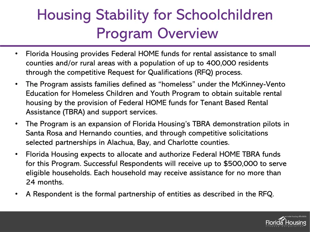 housing stability for schoolchildren program